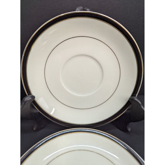 Ivory China Mikasa M2004 Trafalgar Black Rim 5 3/4" Saucer Replacement Set of 4 - Picture 3 of 9